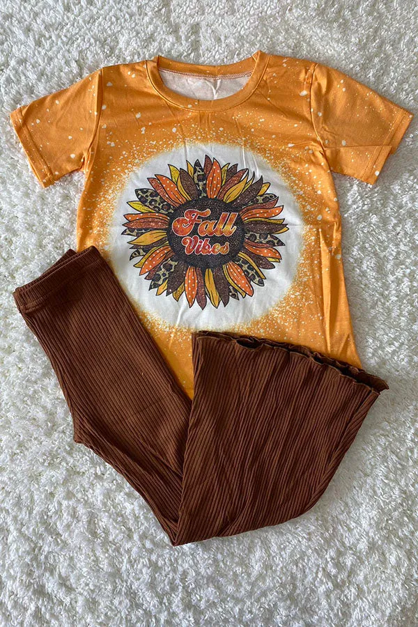 DLH2589 Fall Vibes & sunflower prints yellow girls top wholesale